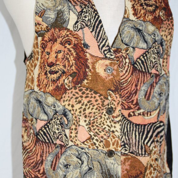 Vintage Axessorium Safari Vest Animal Print - Lion Tiger Zebra Y2K 80s 90s - Picture 3 of 9